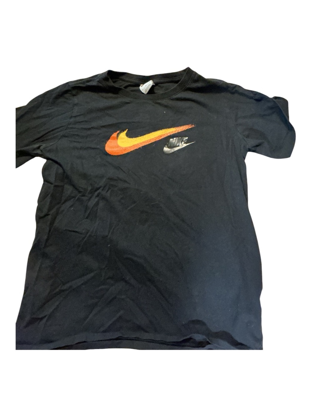 Nike youth Black Short-Sleeve Tee with Orange-Yellow Gradient Swoosh